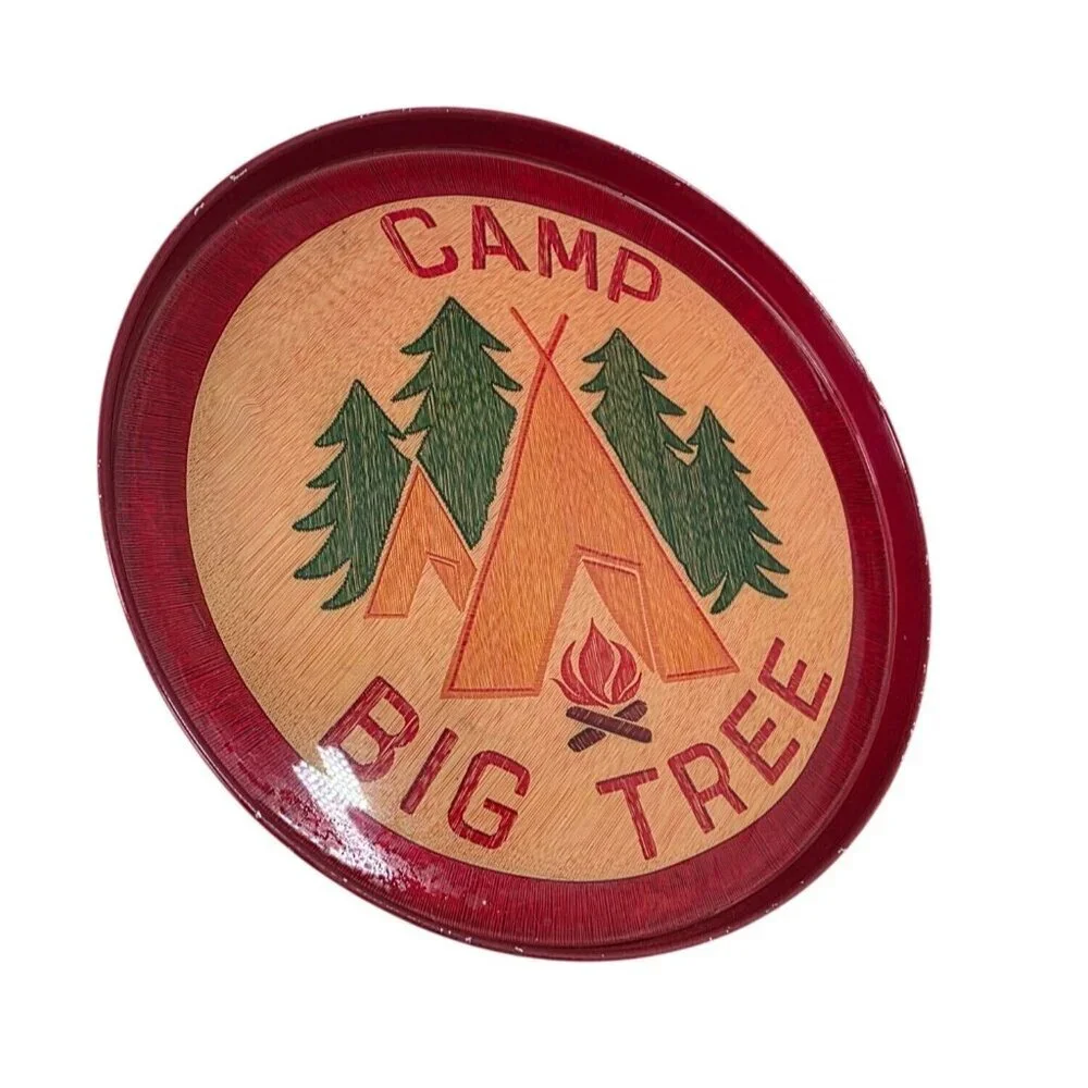 West Elm Fishs Eddy Camp Big Tree Round Metal Tray 14”D Rustic Cabin Decor